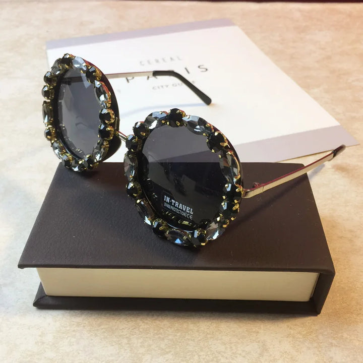 Diamond Crystal Round Sunglasses | UV400 Gradient Lenses