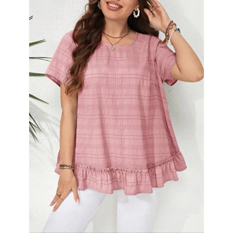 Plus Size Women's Casual and Fashionable Ruffled Shirt-Blouse-Bennys Beauty World