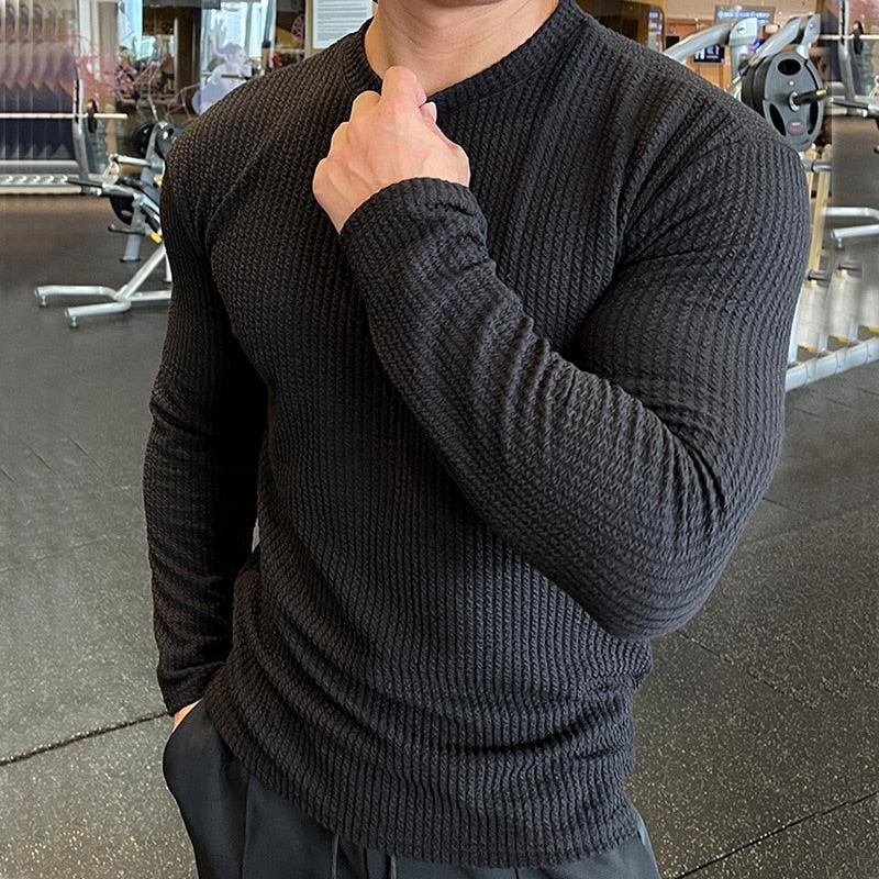 Men Fashion body-building Long Sleeve T-shirts-T-shirt-Bennys Beauty World