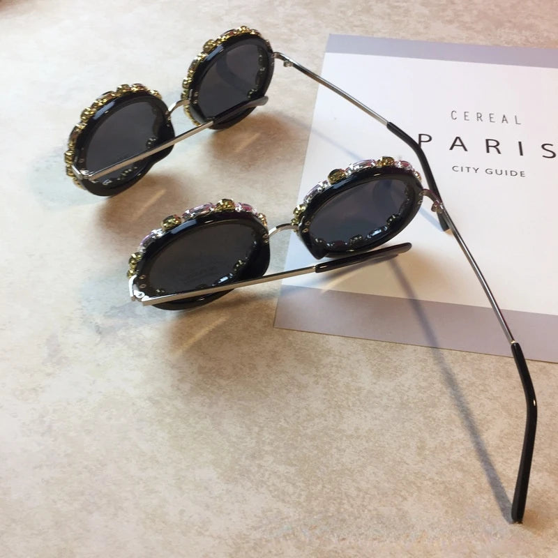 Diamond Crystal Round Sunglasses | UV400 Gradient Lenses