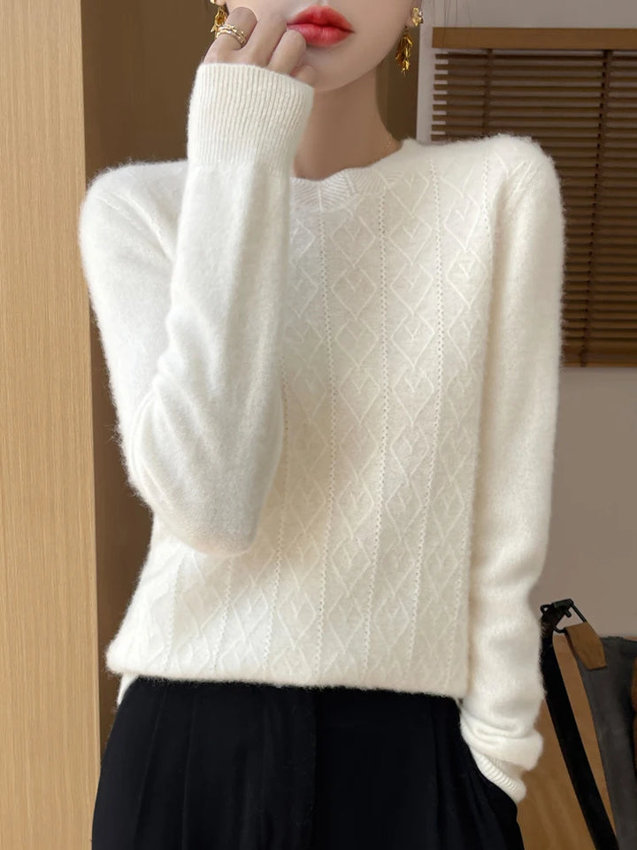 Women's Sweater O-neck 100% Merino Wool Knitwear Sweater