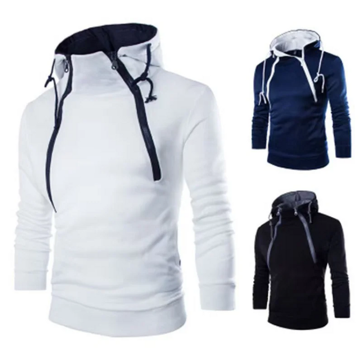 Hot selling new style fashionable placket double zipper cardigan contrasting color hooded jacket fleece hoodie custom logo print