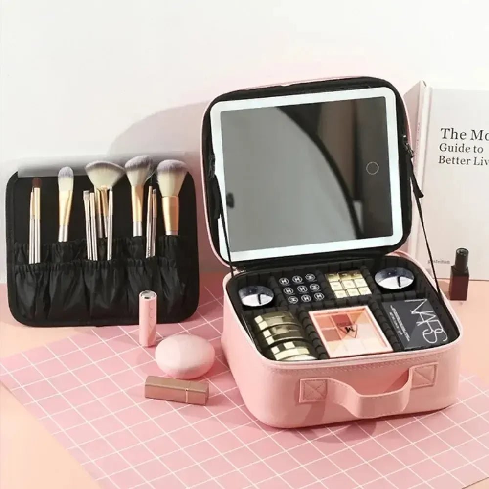 Makeup Organizer with Mirror Light 3 Adjustable Brightness-Cosmetic & Toiletry Bags-Bennys Beauty World