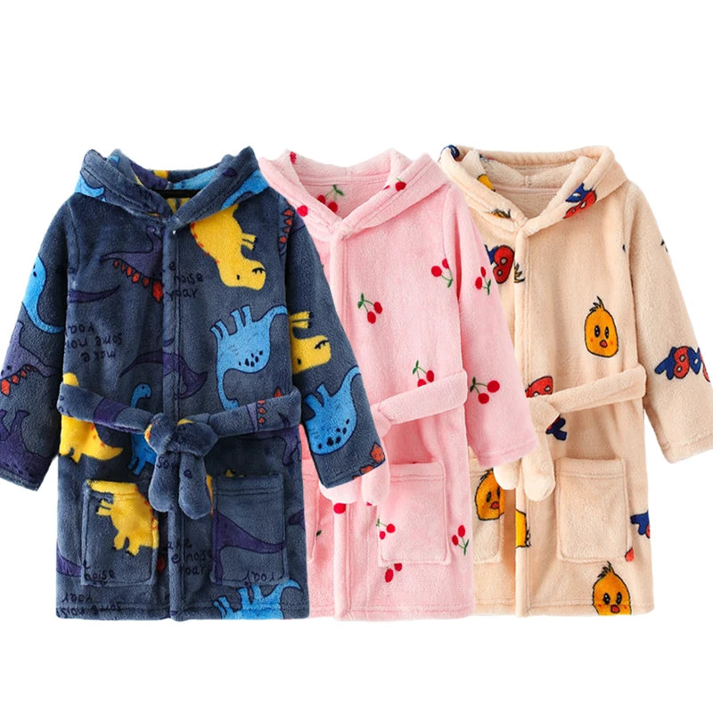 Kids Flannel Hooded Robe | Soft Cartoon Sleepwear | Ages 2–8