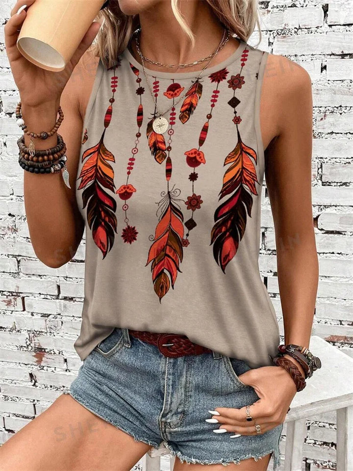 Leopard Print Crew Neck Tank Top