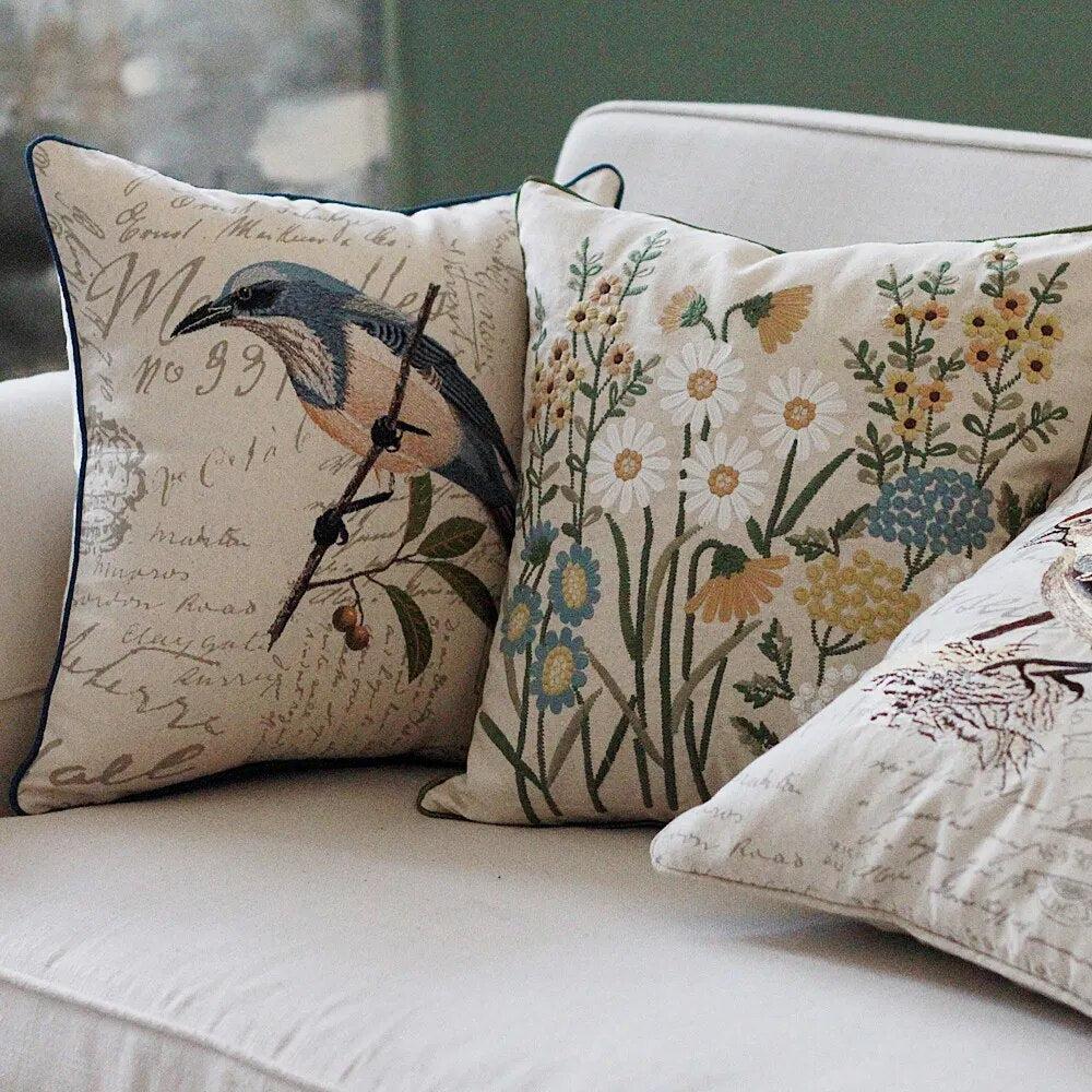 Cotton Linen Flower Embroidery PillowCover-Cushion cover-Arlik interiors