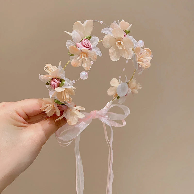 Artificial Flower Crown Headband for Girls Sweet Floral Hair Hoop