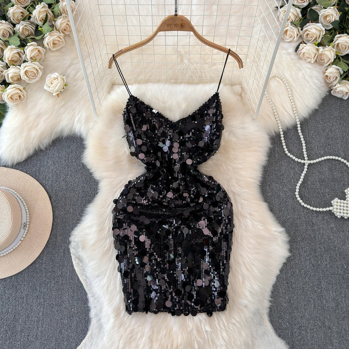 Sequin Spaghetti Strap Backless Mini Dress
