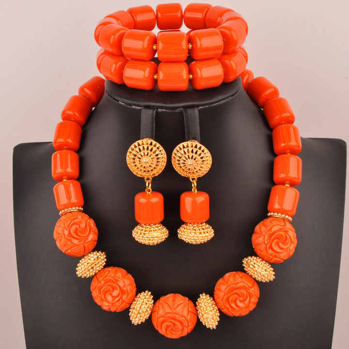 White Artificial Coral Bead Necklace African Jewelry Sets for Women