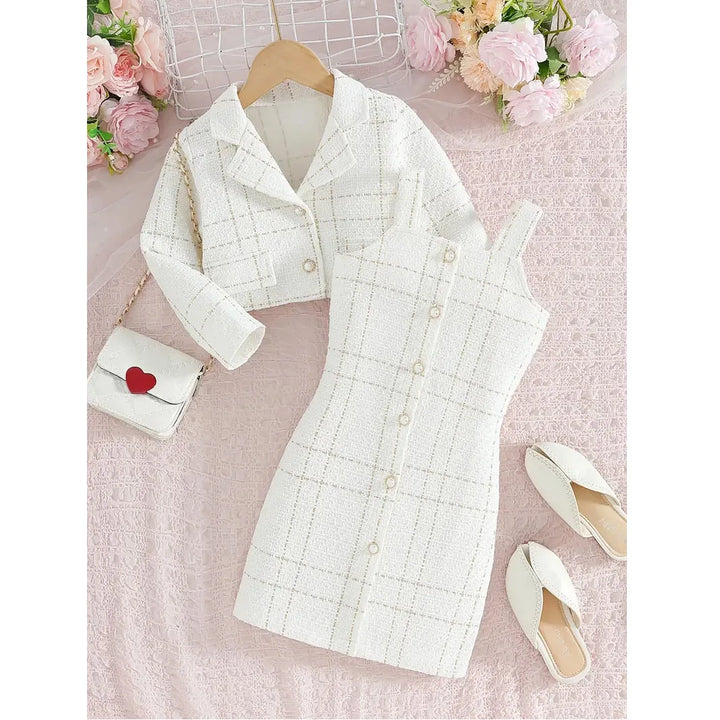 Girls Long-Sleeve Jacket &amp; Suspender Dress Set | 2-Piece Outfit | Ages 3–10