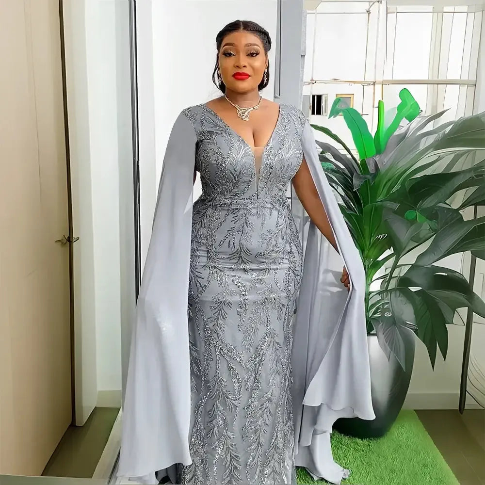 African Dresses for Women Fashion Plus Size Sequin Evening Party Dress-African Dresses-Bennys Beauty World