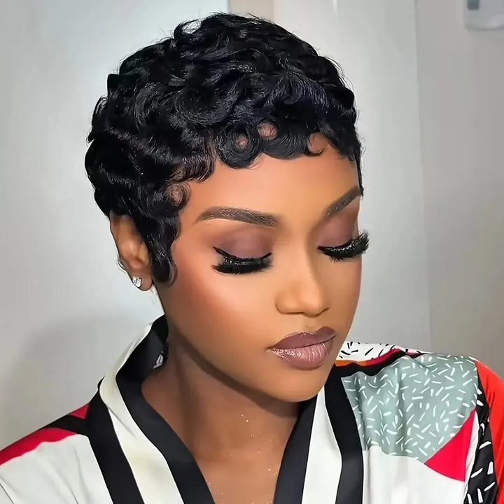 Pixie Cut Short Curly Human Hair Wig with Bangs - Bennys Beauty World