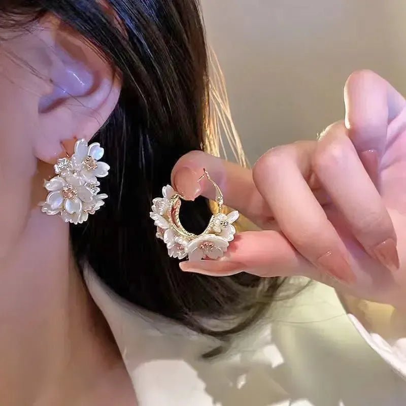 Camellia Flower Petal Earrings | Removable Tassel Dangle - Bennys Beauty World