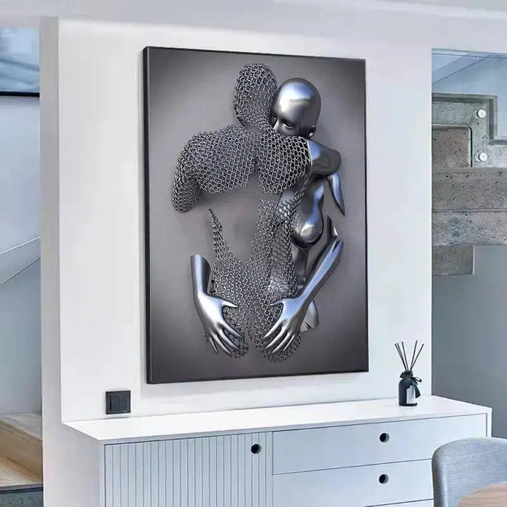 3D Love Heart Grey Metal Figure Statue Posters and Prints-Art-Arlik interiors