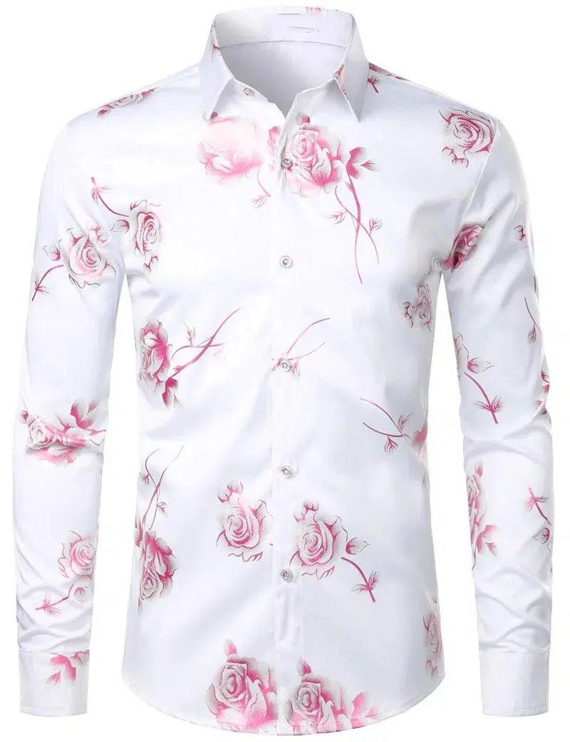 Fashion Men's Shirt Flowers 3D Printing Lapel Button Top Long Sleeve Shirt-shirt-Bennys Beauty World