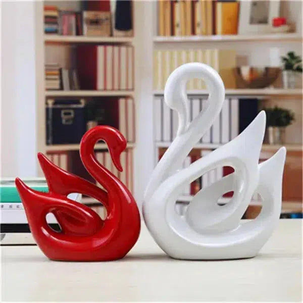 Nordic Ceramic Swans Couple White Black Red Decoration Animal Shape Porcelain Swans Ornaments Home Wine Cabinet Crafts-Arlik interiors