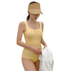 Korean One Piece Swimsuit Women Plaid Swimwear Sexy Backless Monokini Push Up Swim Suit Japanese Style Bathing Suit Pads Beach