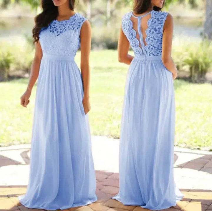 Elegant Lace Patchwork Maxi Dress Women-Dresses-Bennys Beauty World