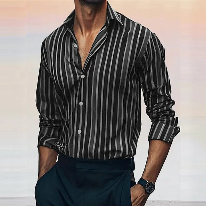 Men's Striped Long Sleeve Shirt – Stylish Casual Dress Shirt-Shirt-Bennys Beauty World