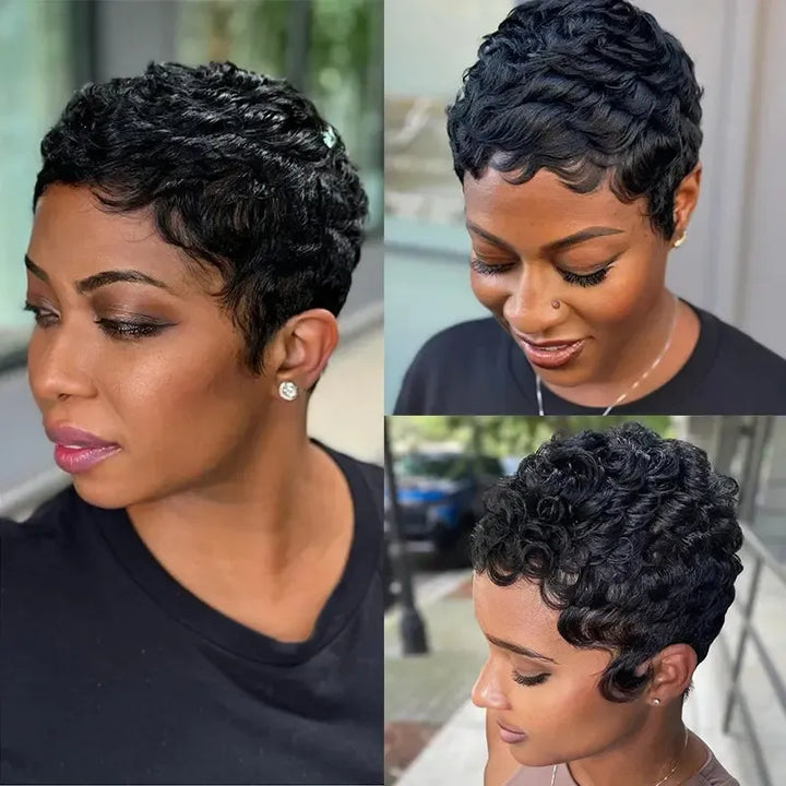 Black Curly Pixie Short Cut Brazilian Virgin Human Hair-Wig-Bennys Beauty World