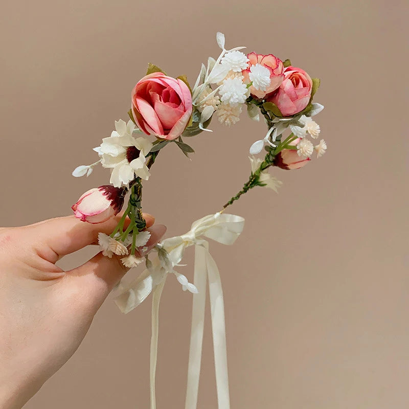 Artificial Flower Crown Headband for Girls Sweet Floral Hair Hoop