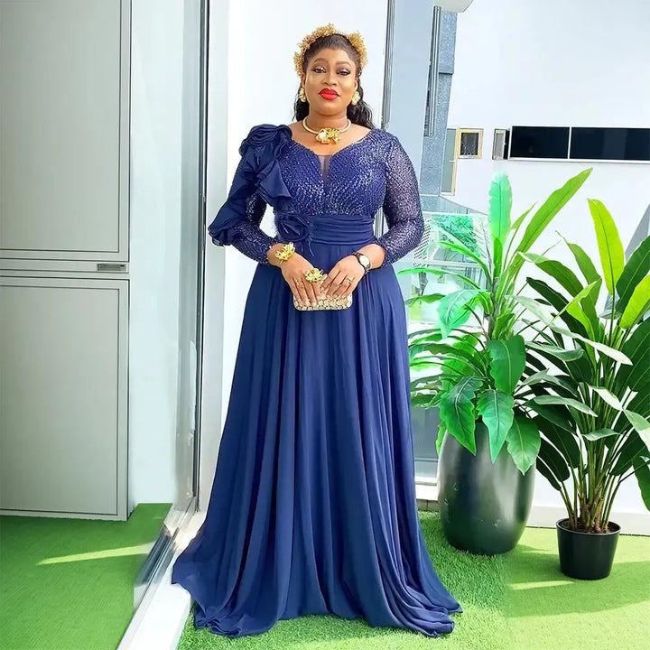 African Dresses for Women Fashion Plus Size Sequin Evening Party Dress-African Dresses-Bennys Beauty World