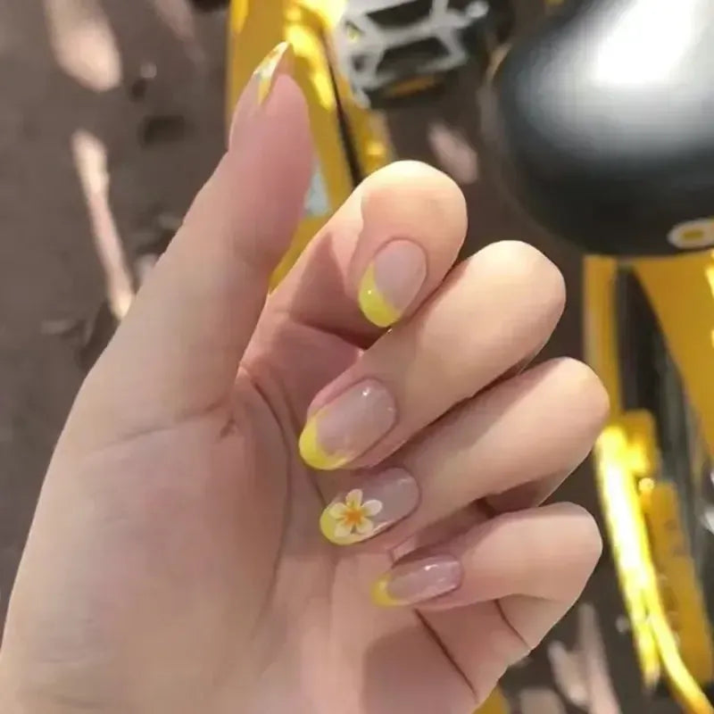 Almond Press-On Nails – 24 Pcs Flower Pattern False Nails | Bennys Beauty World-Nails-Bennys Beauty World