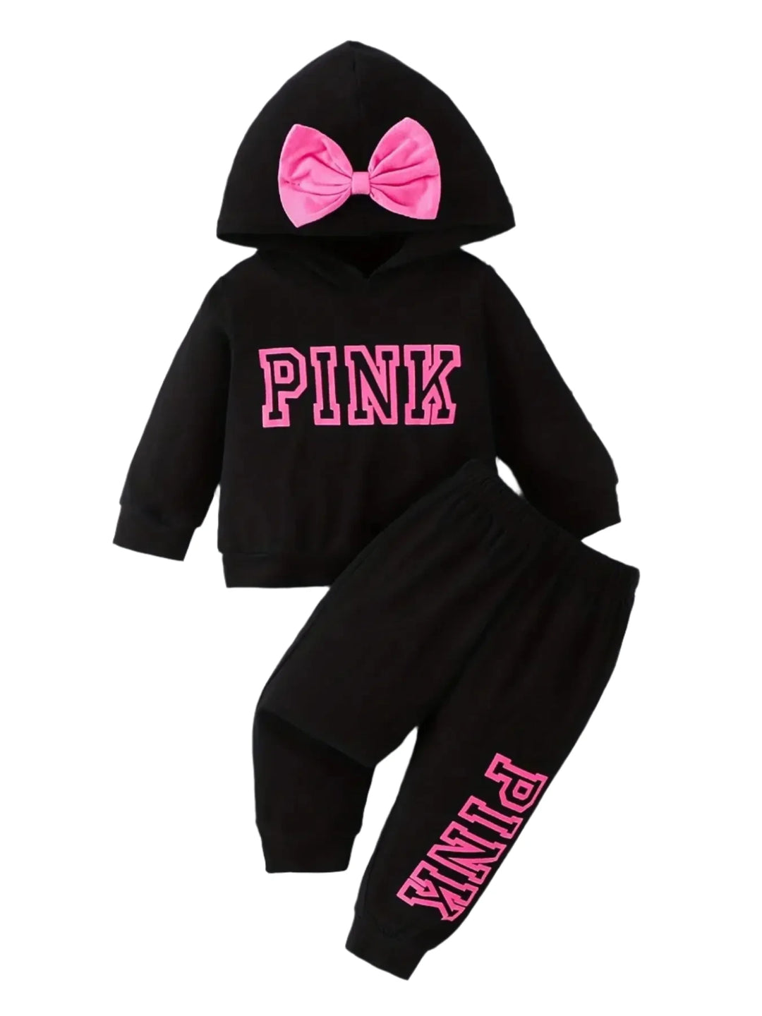 Toddler lively girl baby bow decorated alphabet printed hooded top and pants-kids clothing-Bennys Beauty World