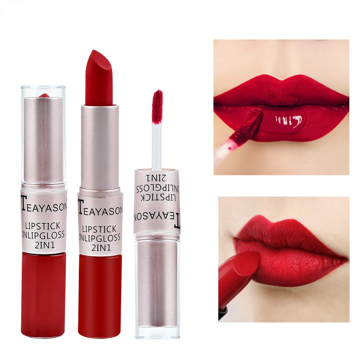 Long Lasting Velvet Matte Lipstick Double Head Lip Gloss Non-stick