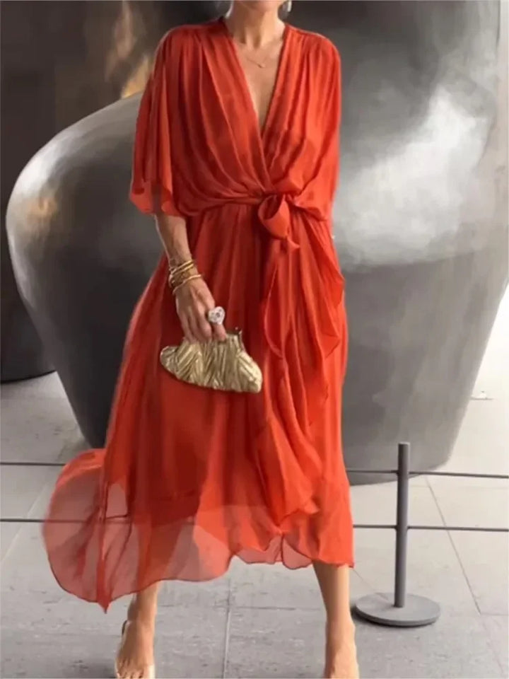 Women's Summer Dresses Solid Color Bat Sleeves Long Dress-Dresses-Bennys Beauty World