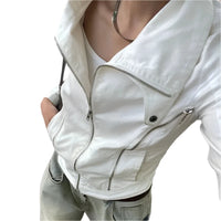 Women Zip Up Jacket Turn-down Collar Long Sleeve Coat