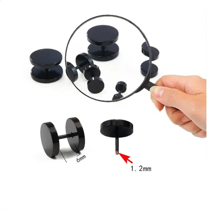 One Pair Black Stainless Steel Round Stud Earrings-Earring-Bennys Beauty World