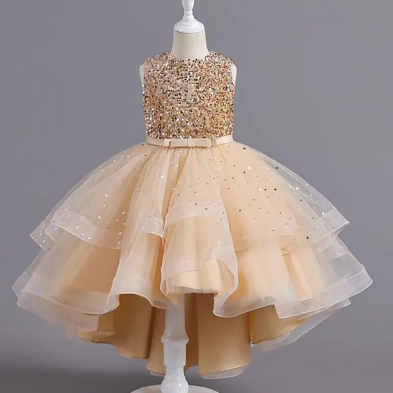 Girls Sequin Princess Dress – Sleeveless Formal Gown (Ages 3–14) - Bennys Beauty World