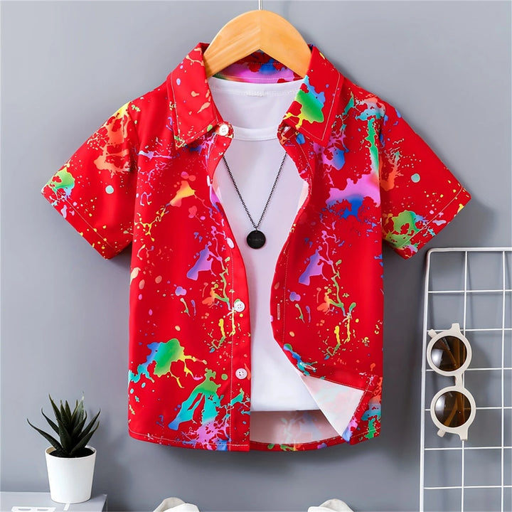 Boys Colorful Splash Ink Print Short Sleeve Shirt | Kids Casual Summer Top