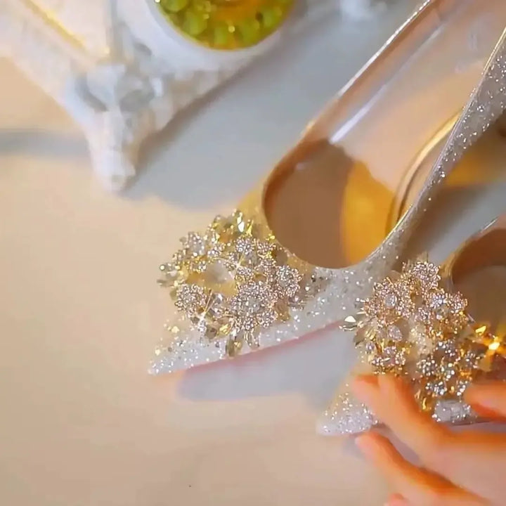 Women's Crystal Sequin Pointed Toe Pumps | Gold & Silver Heels-Shoes-Bennys Beauty World