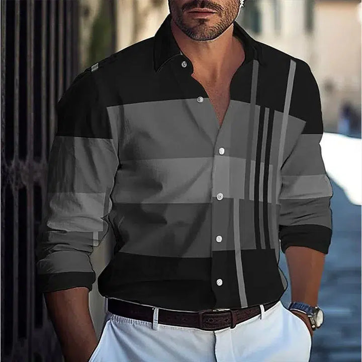 Striped Men's Business Casual 3D Printed shirt Spring/Summer Top-Shirts-Bennys Beauty World