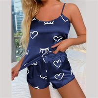 Women Ice Silk Pajamas Sleepwear Pajama Set Camisole Shorts-Dresses-Bennys Beauty World