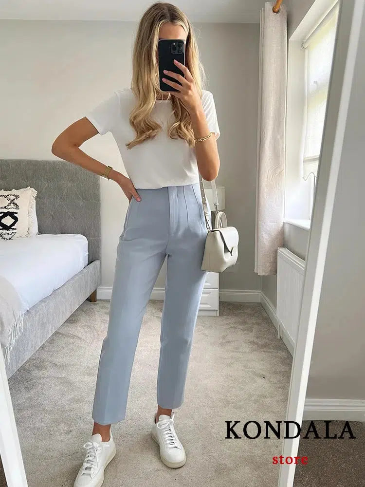 Chic Fashion Women's Office Wear Straight Pants