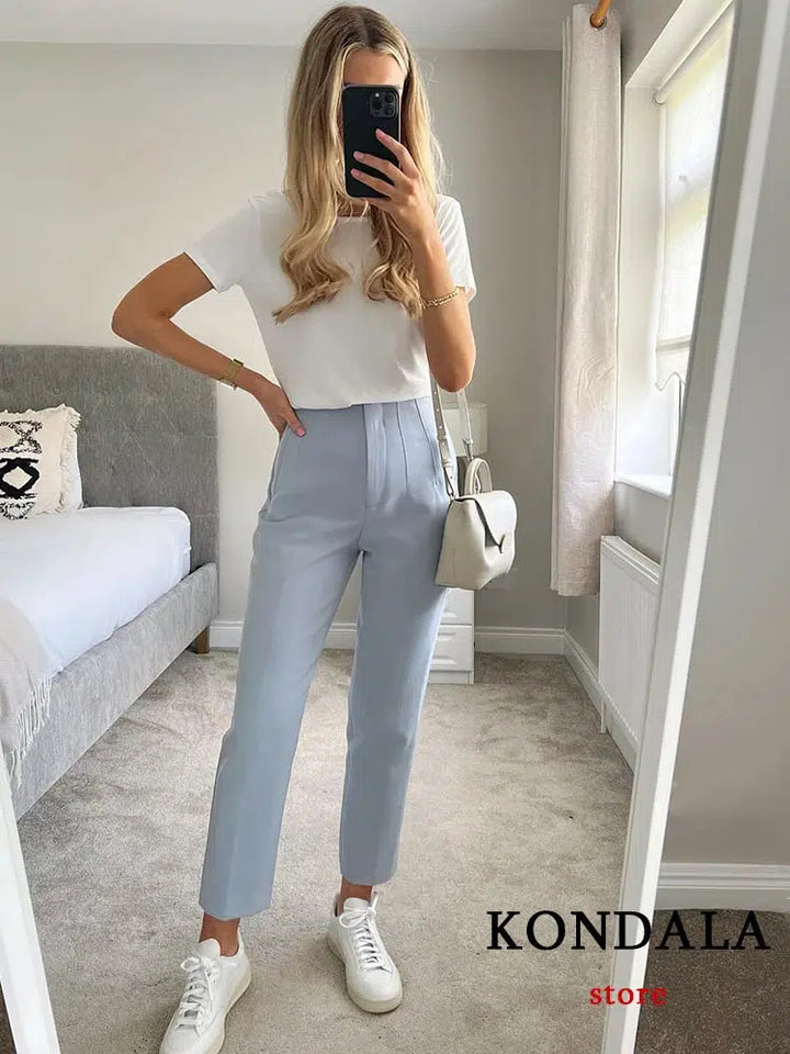 Chic Fashion Women's Office Wear Straight Pants