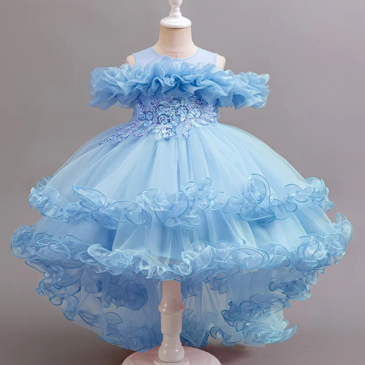 Girls Flower Appliqué Dress | Ball Gown | Wedding &amp; Party | Ages 4–12