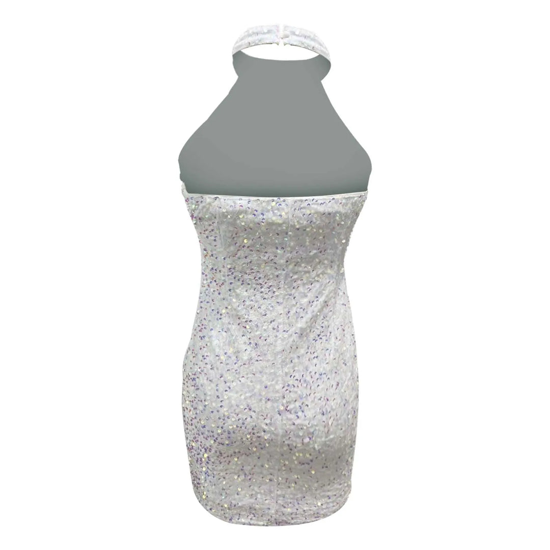 V-Neck Backless Ruched Sequin Bodycon Dress