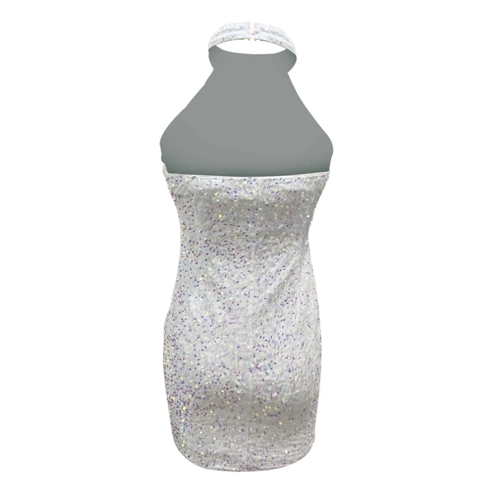 V-Neck Backless Ruched Sequin Bodycon Dress