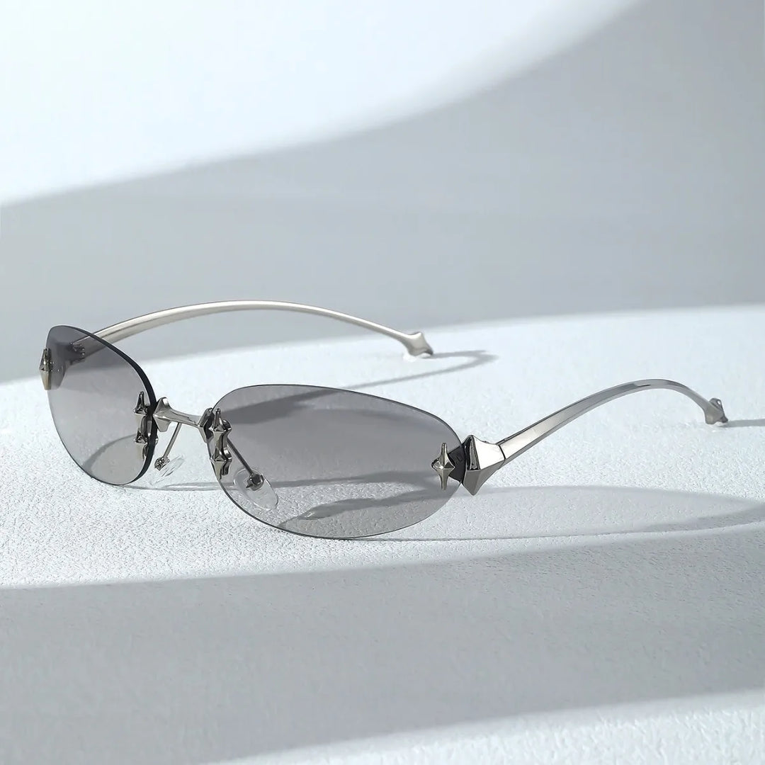 Rimless Oval Y2K Sunglasses | Gradient Photochromic UV400 Eyewear