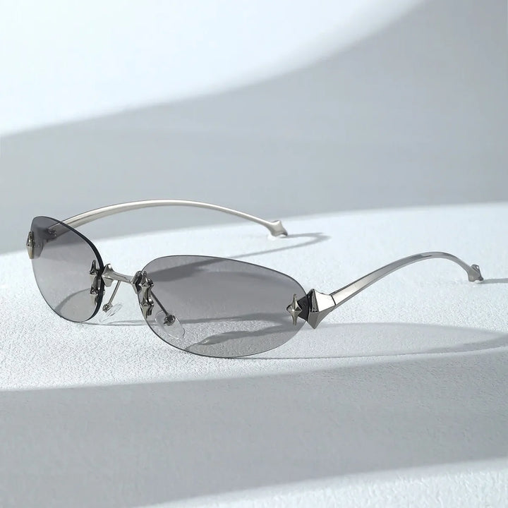 Rimless Oval Y2K Sunglasses | Gradient Photochromic UV400 Eyewear