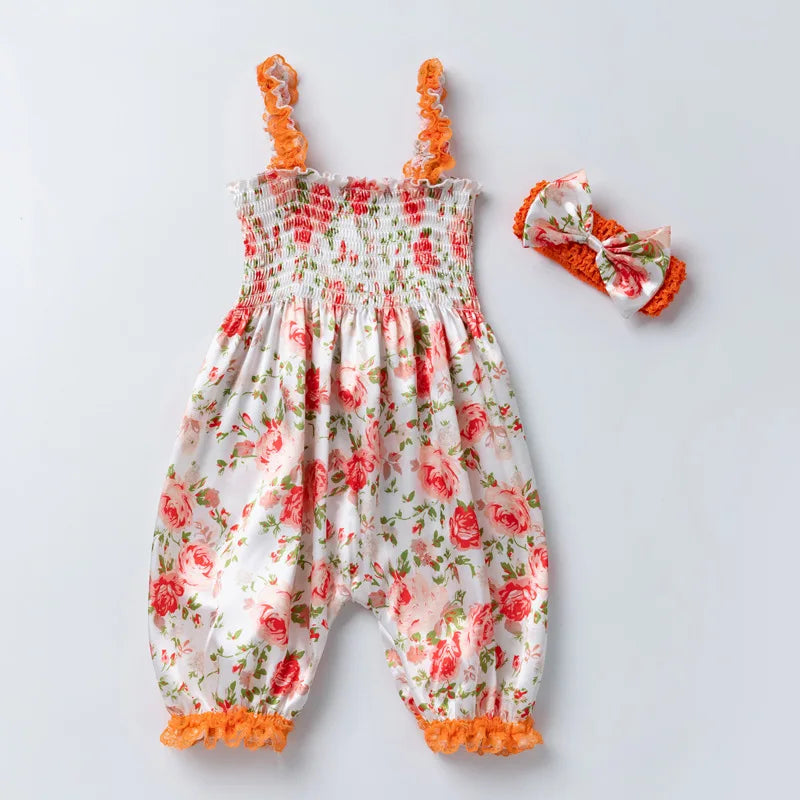 Girls Summer Backless Romper Baby Lace-up Bloomer