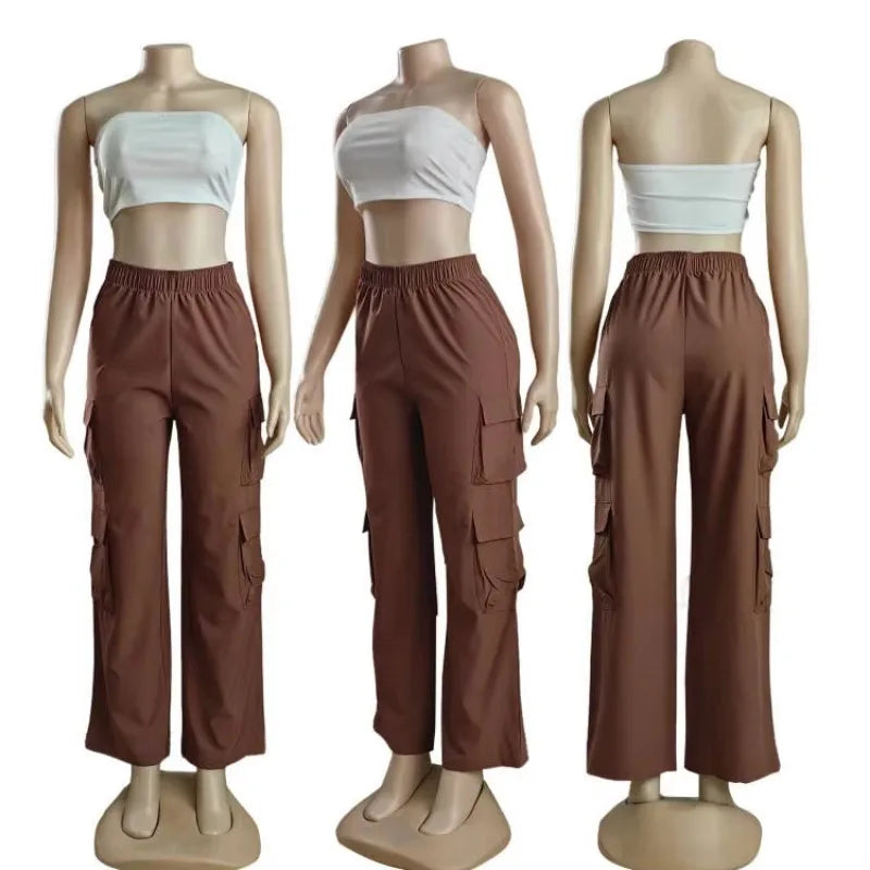Waist Baggy Trousers Casual Wide Leg Slim Vintage Streetwear