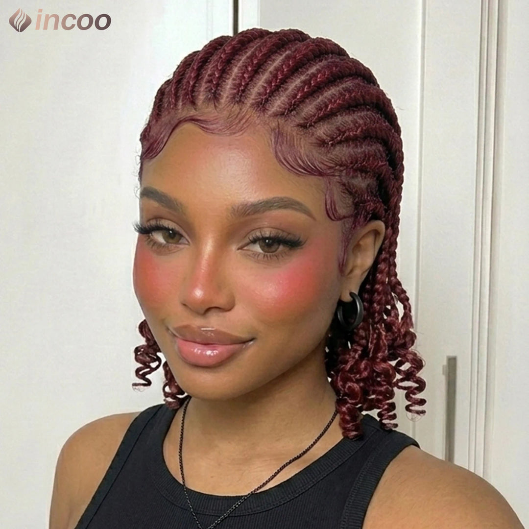 8" Cornrow Box Braid Wig – Synthetic Full Lace Front | African Twist Braid Hair Wig
