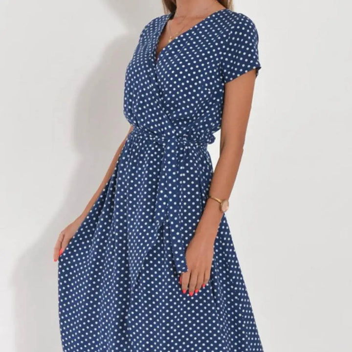 Women's Midi Dress V-neck Short Sleeve Floral Print Dress-Dress-Bennys Beauty World
