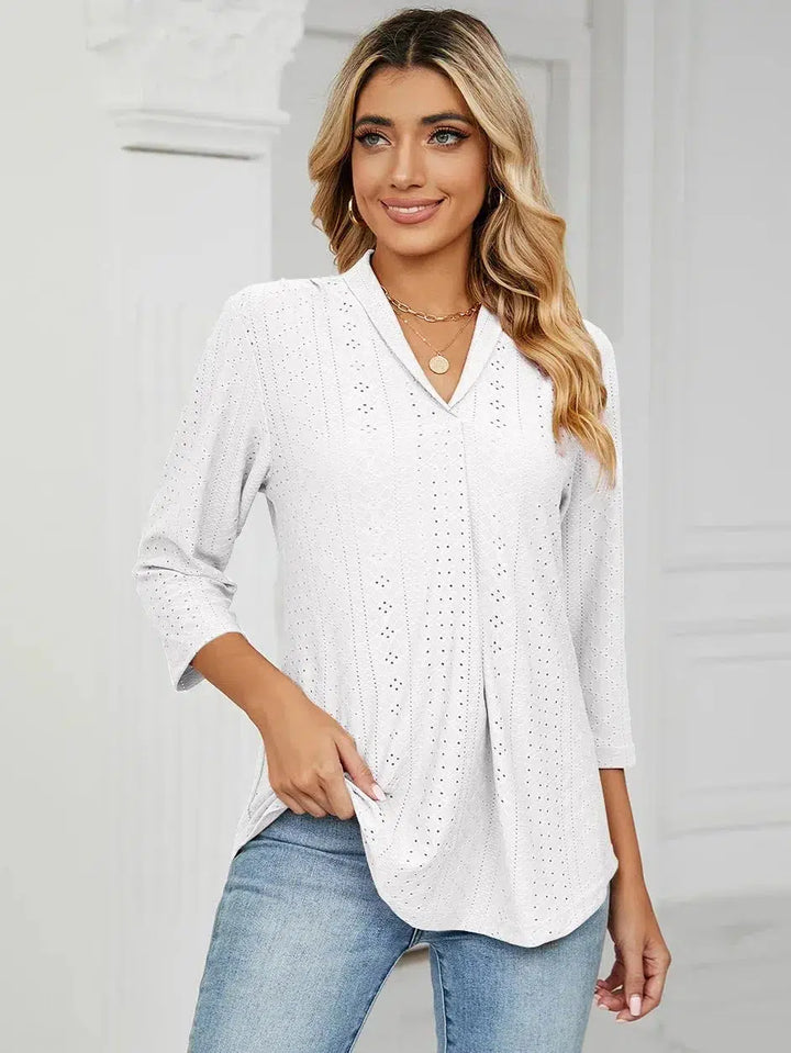 Fashion Woman Blouse Shirts For Women Clothes Stylish Half Sleeve V Neck Blouse-blouse-Bennys Beauty World