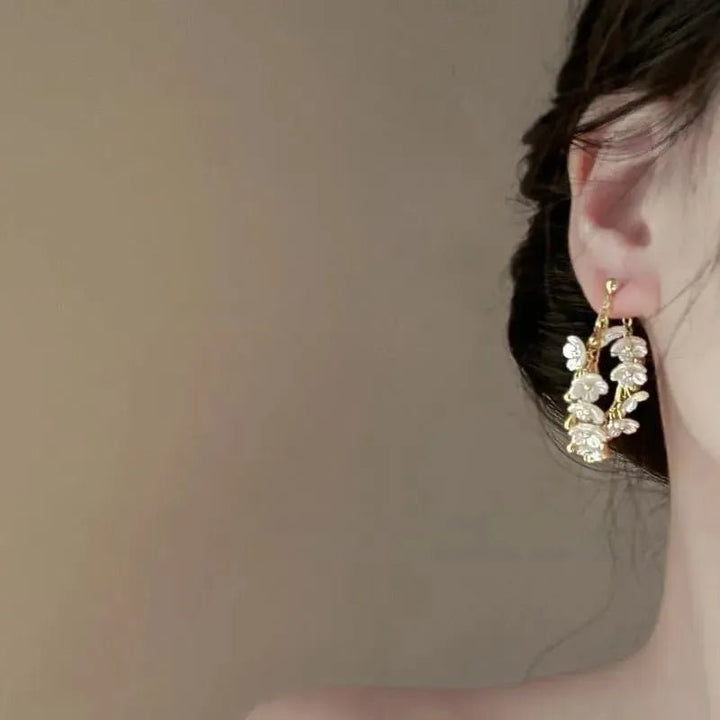 Camellia Flower Petal Earrings | Removable Tassel Dangle - Bennys Beauty World